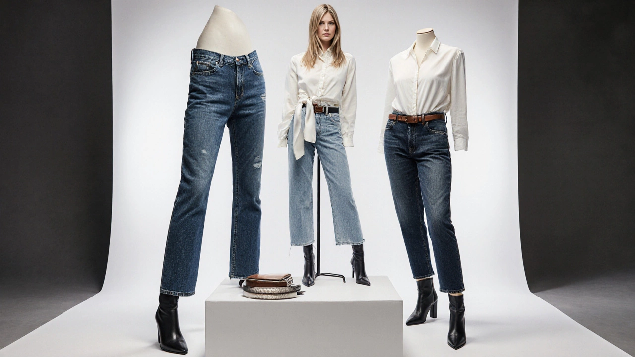 Mannequins displaying Levi's, Rag & Bone, and AG Jeans in a studio.