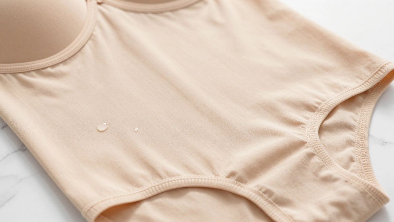 Close up of seamless nude shapewear garment on surface