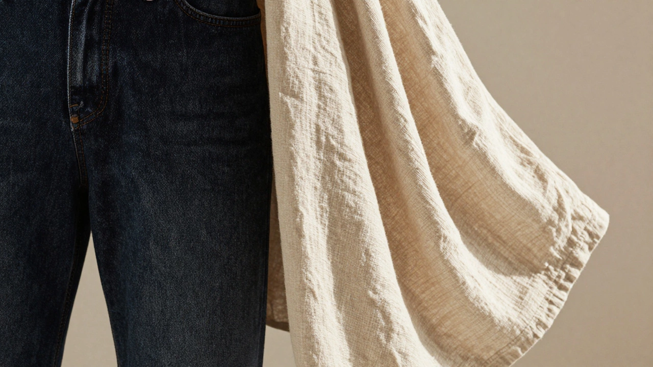 Comparison of heavy denim vs breathable linen fabric textures