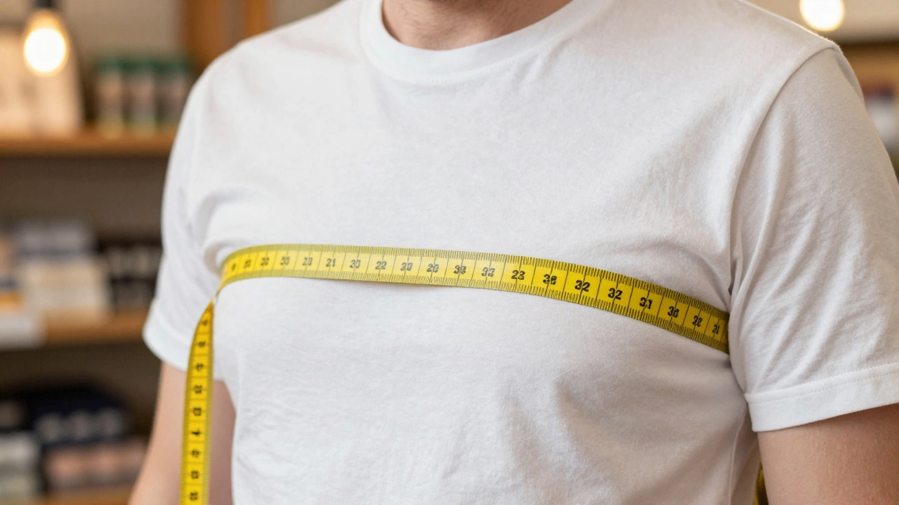Measuring tape around a man's chest for accurate sizing
