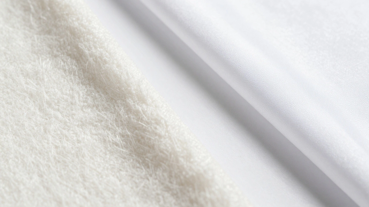 Close-up comparison of cotton and polyester fabric textures