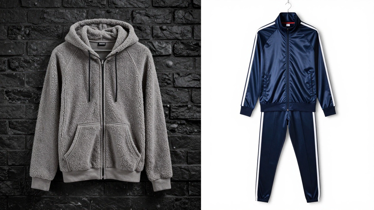 Comparison of cotton hoodie vs synthetic tracksuit top materials