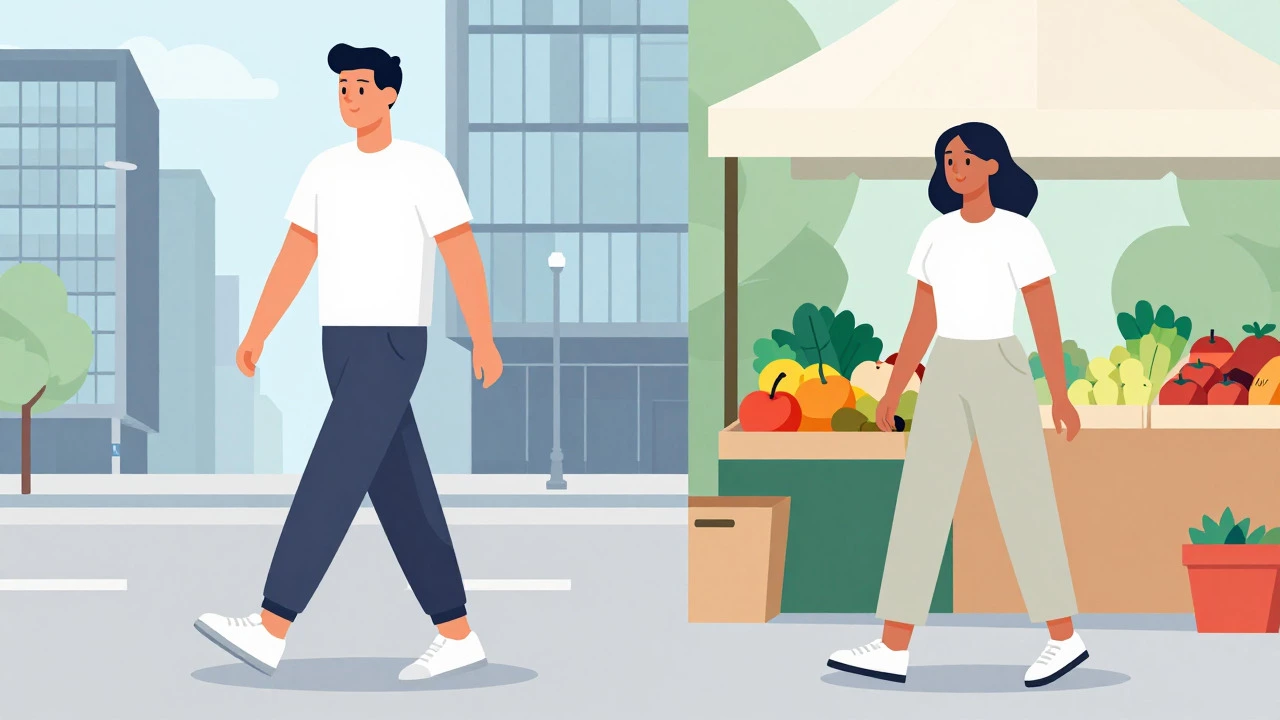 Illustration of athleisure worn in city and market