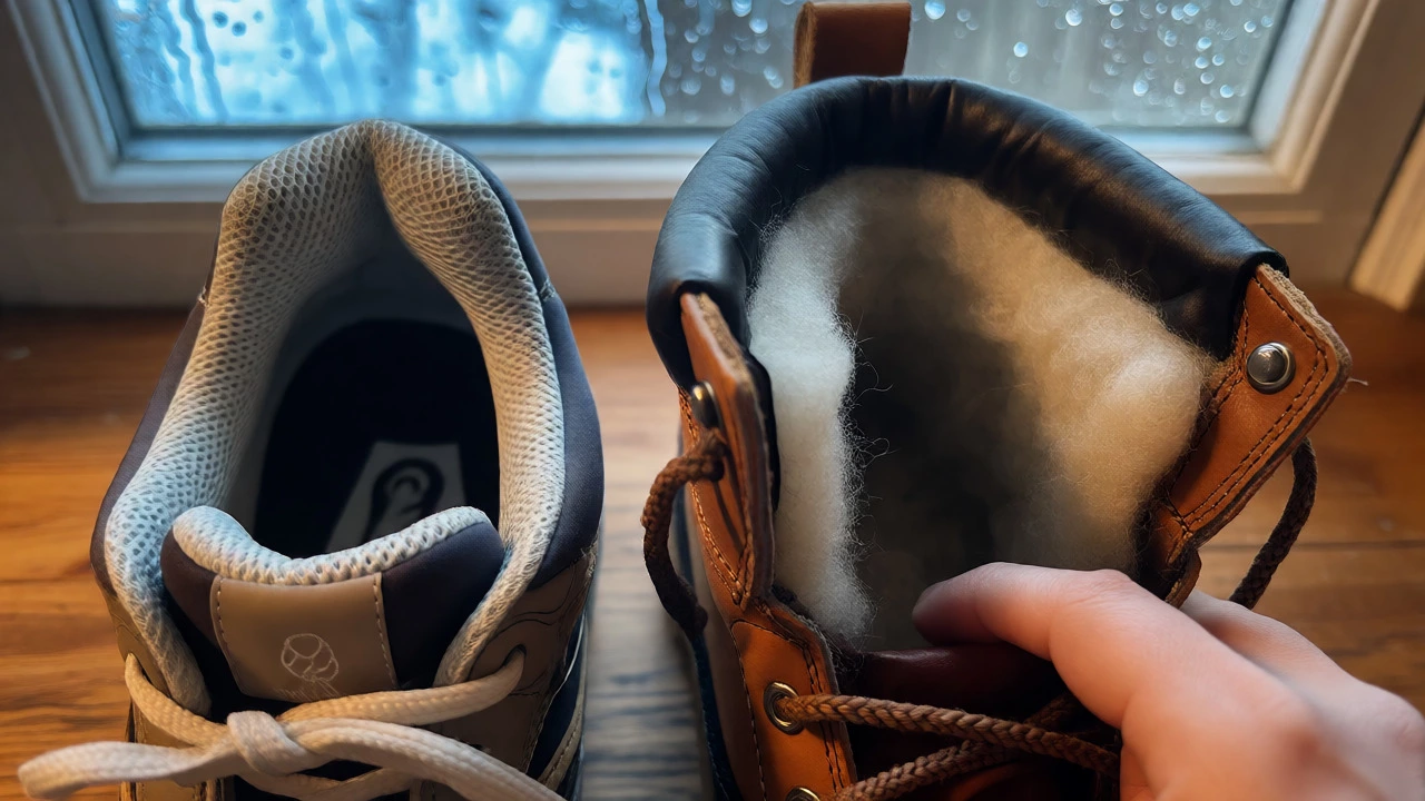 Comparison of sneaker lining and insulated boot interior