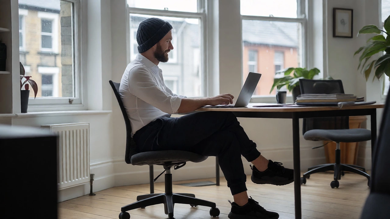 Professional in smart-casual athleisure working from home