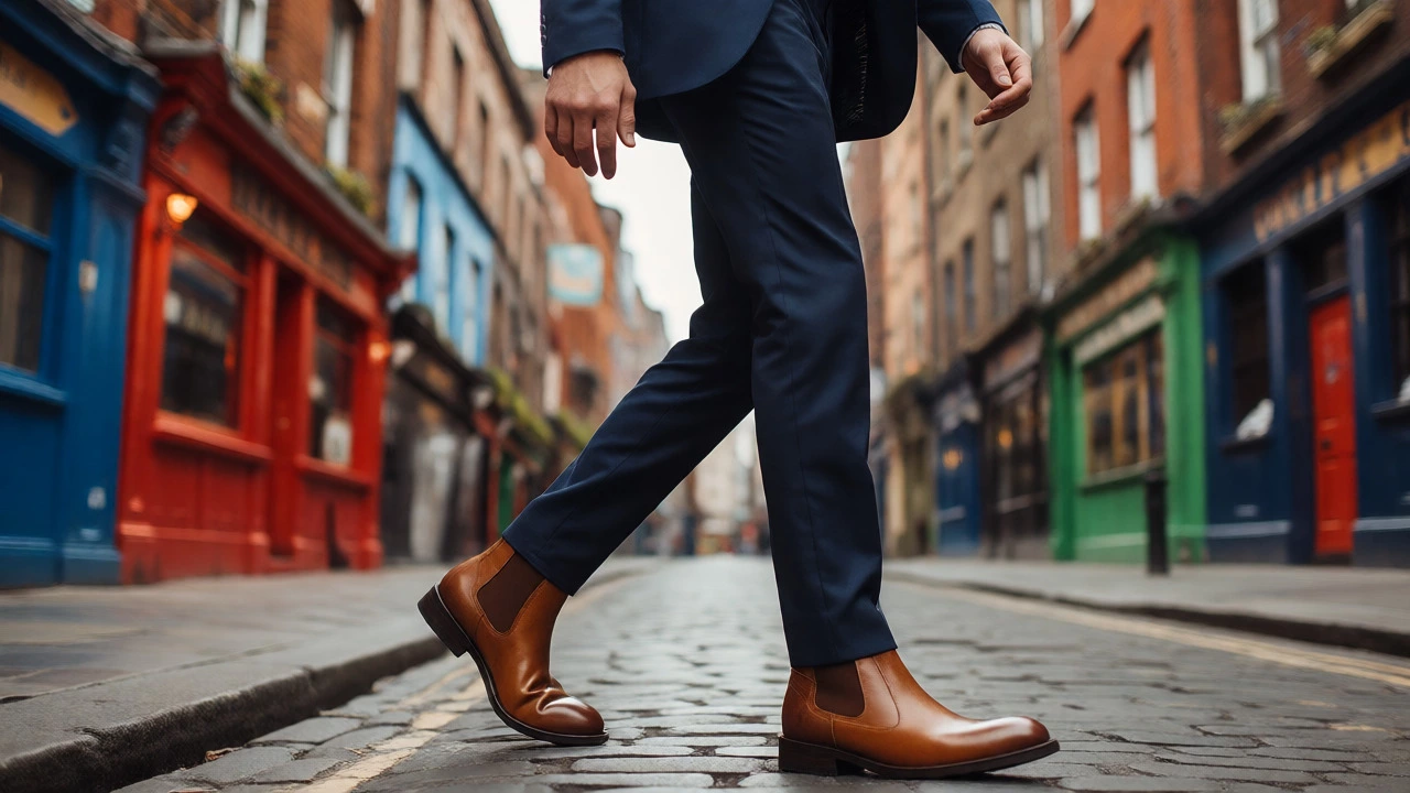 Professional wearing cognac Chelsea boots with a suit in Dublin